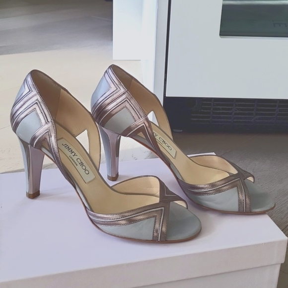 Jimmy Choo Size 37 Blue & Silver Bridal Shoes - Picture 1 of 10